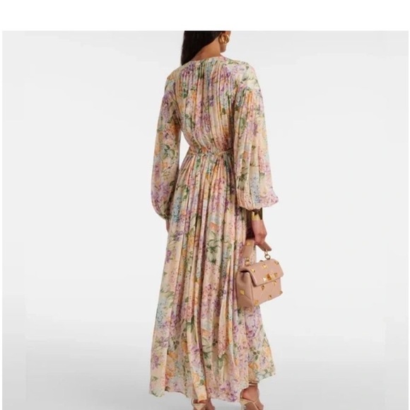 Zimmermann Pink and Yellow Smocked Maxi Dress with Bishop Sleeves - Picture 2 of 2